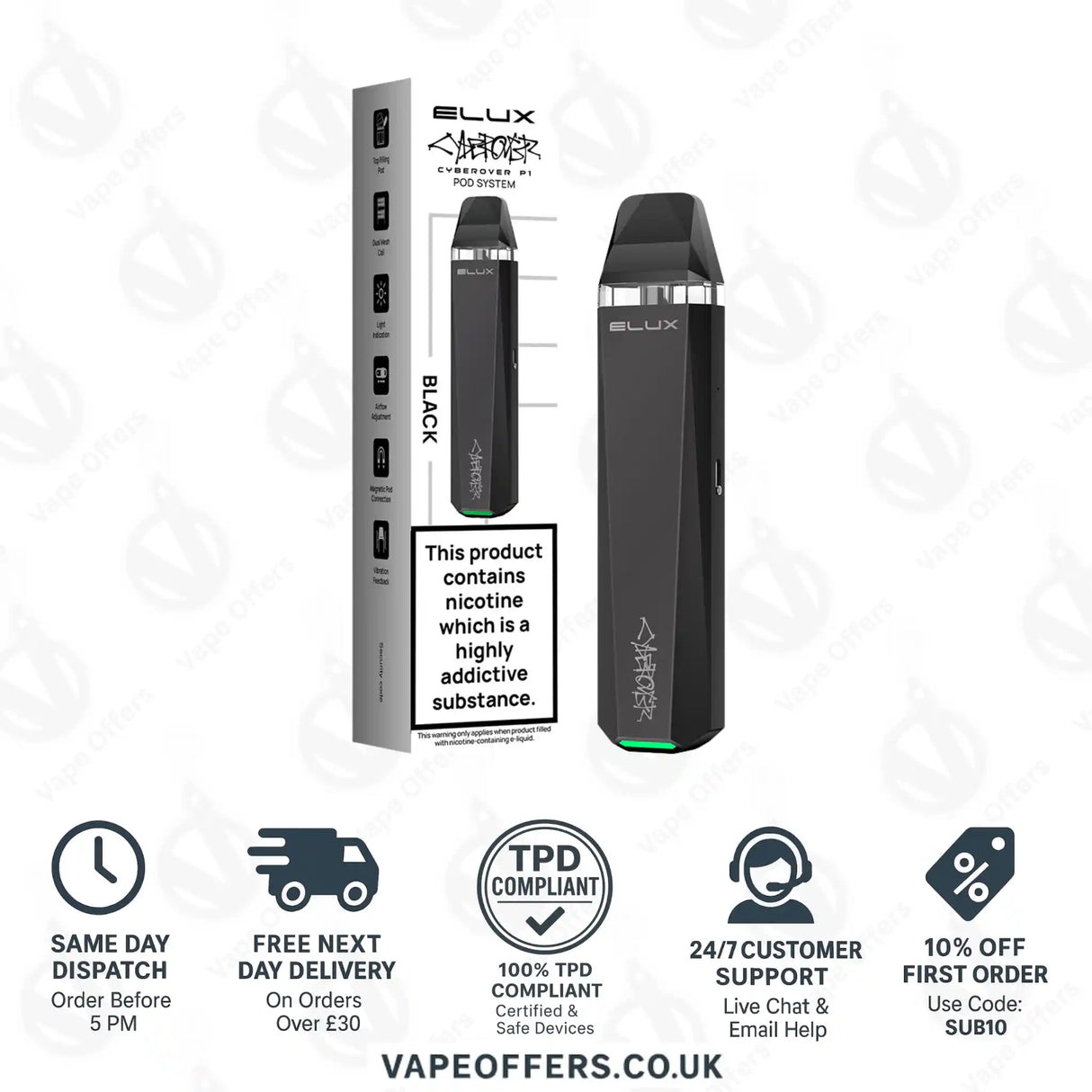 Elux Cyberover P1 Vape Pod Kit Black 