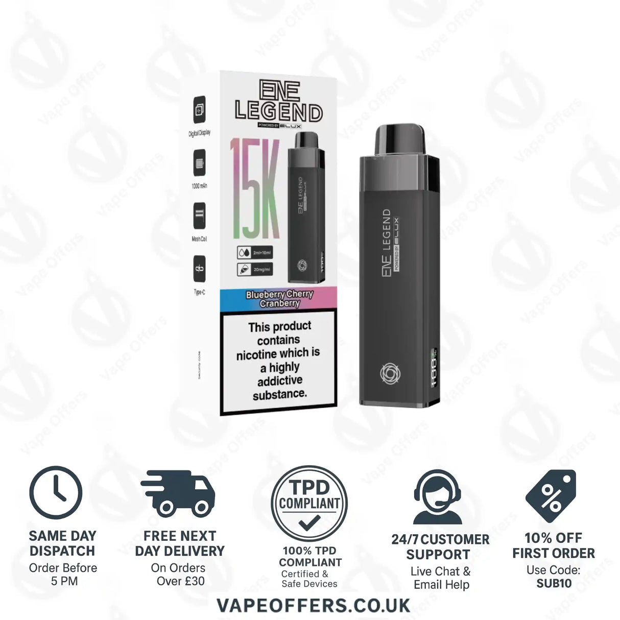 Elux ENE Legend 15k Prefilled Pod Kit Blueberry Cherry Cranberry 