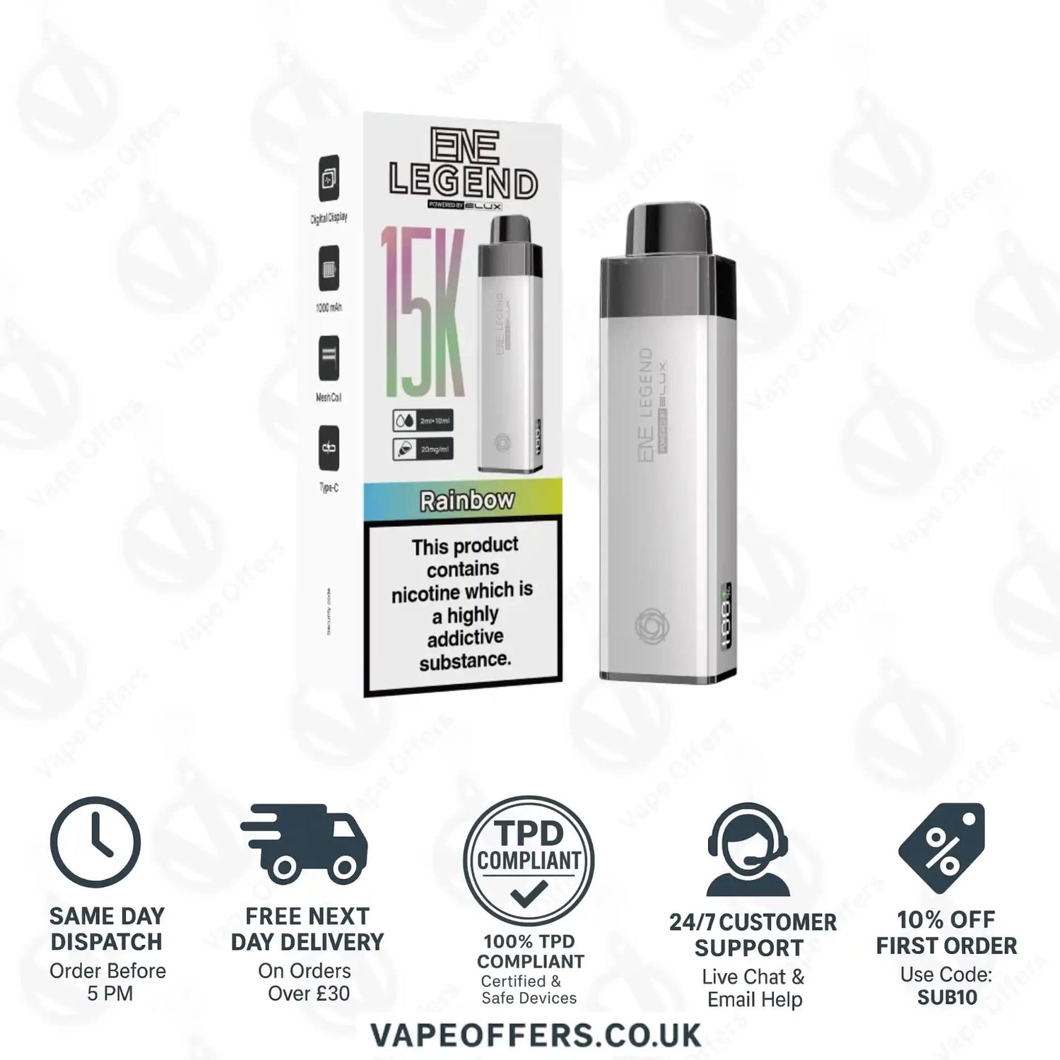 Elux ENE Legend 15k Prefilled Pod Kit Rainbow 