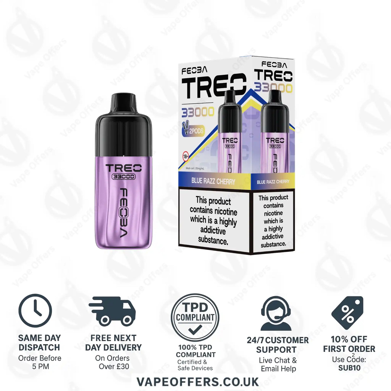 FEOBA Treo 33K Prefilled Pod Vape Kit Blue Razz Cherry 