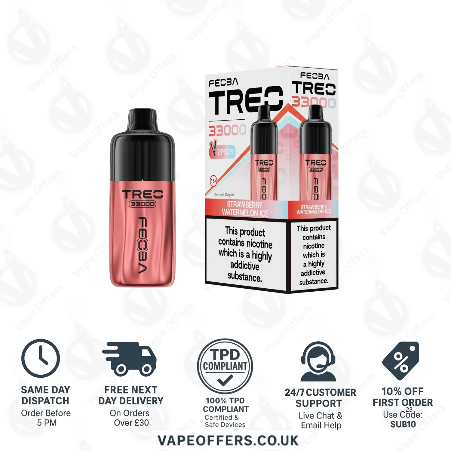 FEOBA Treo 33K Prefilled Pod Vape Kit Strawberry Watermelon Ice 