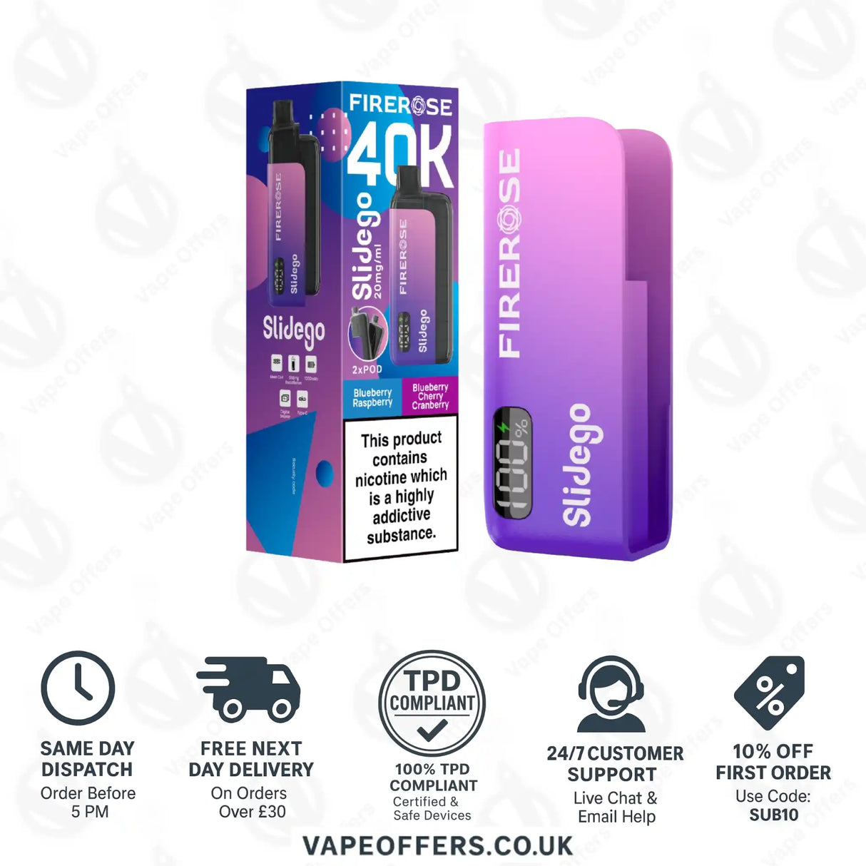 Firerose SlideGo 40K Blueberry Raspberry and Blueberry Cherry Cranberry Prefilled Pod Kit