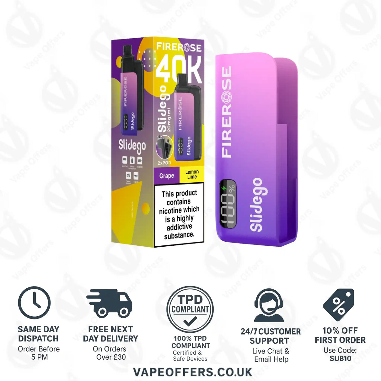 Firerose SlideGo 40K Grape and Lemon Lime Prefilled Pod Kit