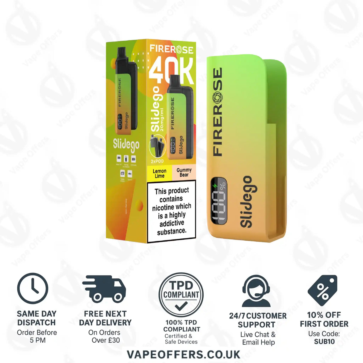 Firerose SlideGo 40K Lemon Lime and Gummy Bear Prefilled Pod Kit