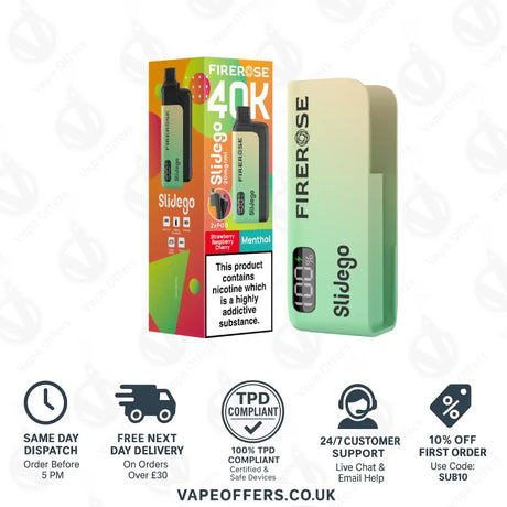 Firerose SlideGo 40K Strawberry Raspberry Cherry and Menthol Prefilled Pod Kit