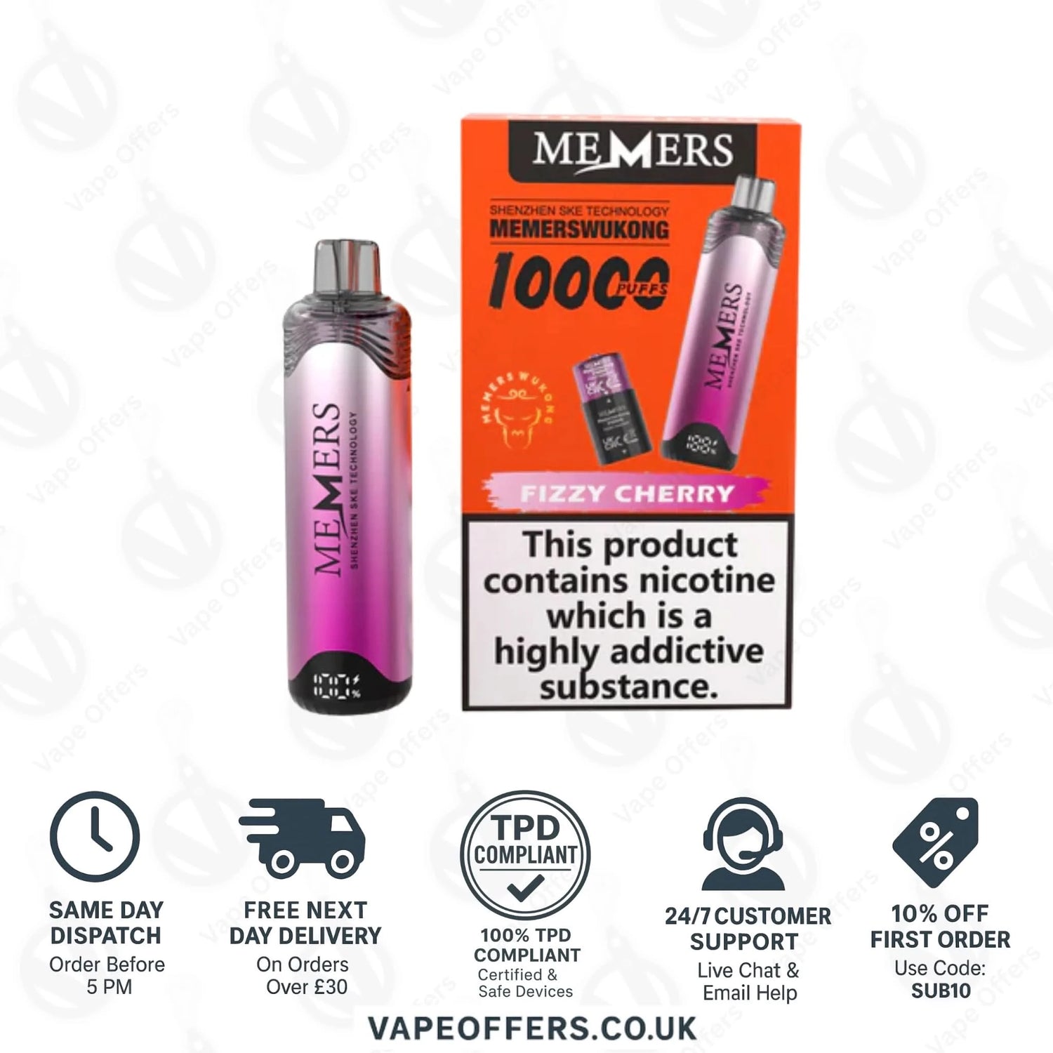 Fizzy Cherry SKE Memers WuKong V10K Puffs Vape Kit  