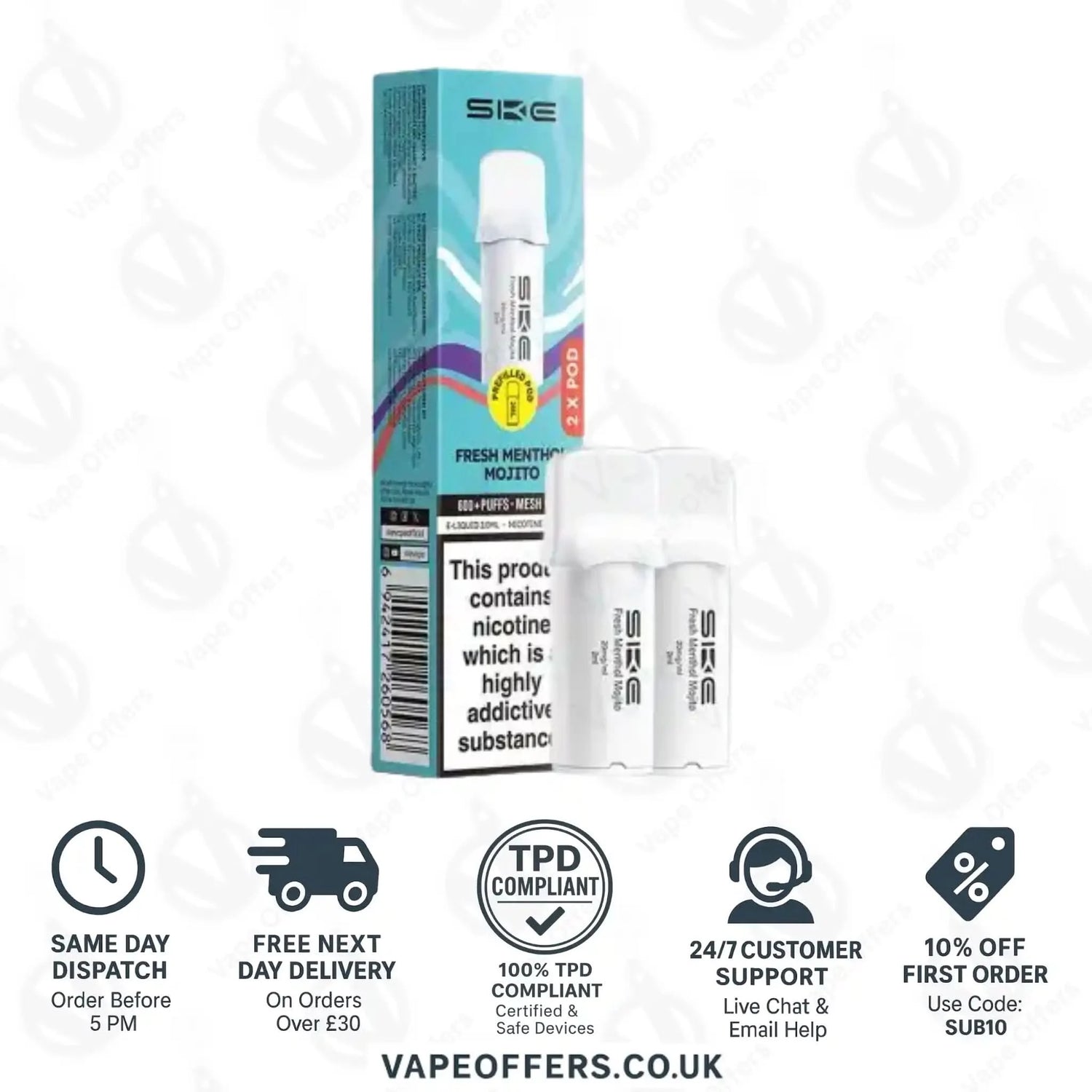 Fresh Menthol Mojito SKE Crystal Bar 600 Pro Prefilled Pods 