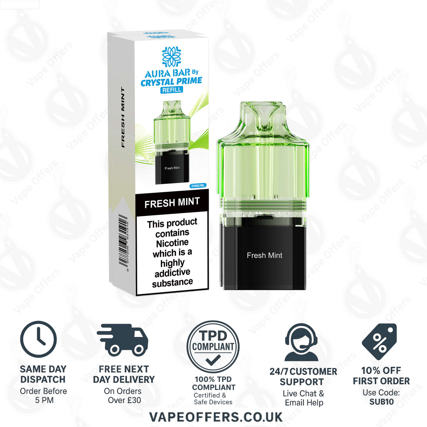 Fresh Mint Crystal Prime Aura Bar 10k Pod 