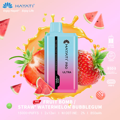 Fruit Bomb / Strawberry Watermelon Bubblegum - Hayati Pro Ultra 15000 