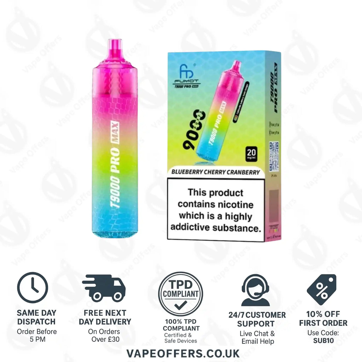 Fumot RandM T9000 Pro Max 9k Prefilled Pod Vape Kit Blueberry Cherry Cranberry 