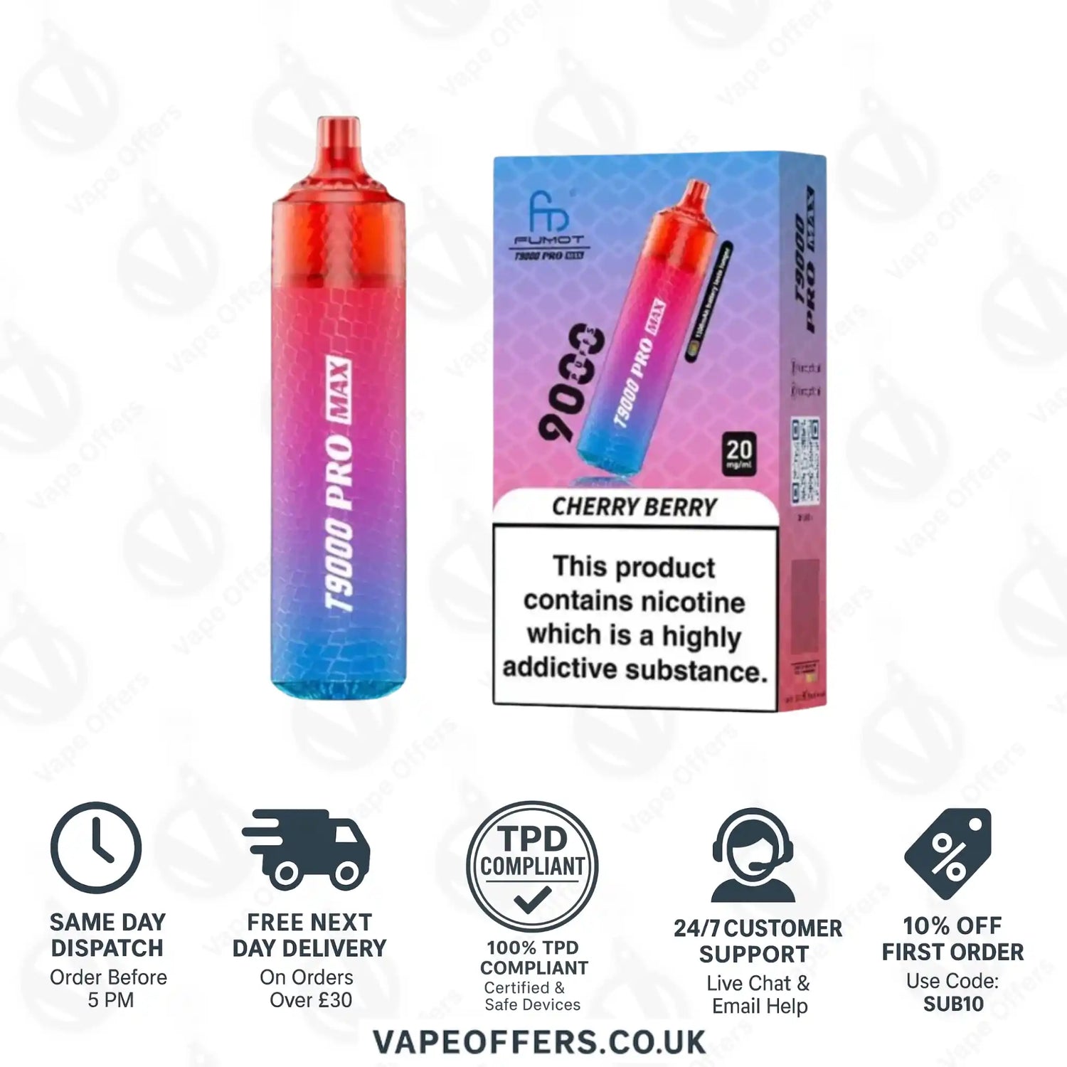 Fumot RandM T9000 Pro Max 9k Prefilled Pod Vape Kit Cherry Berry 