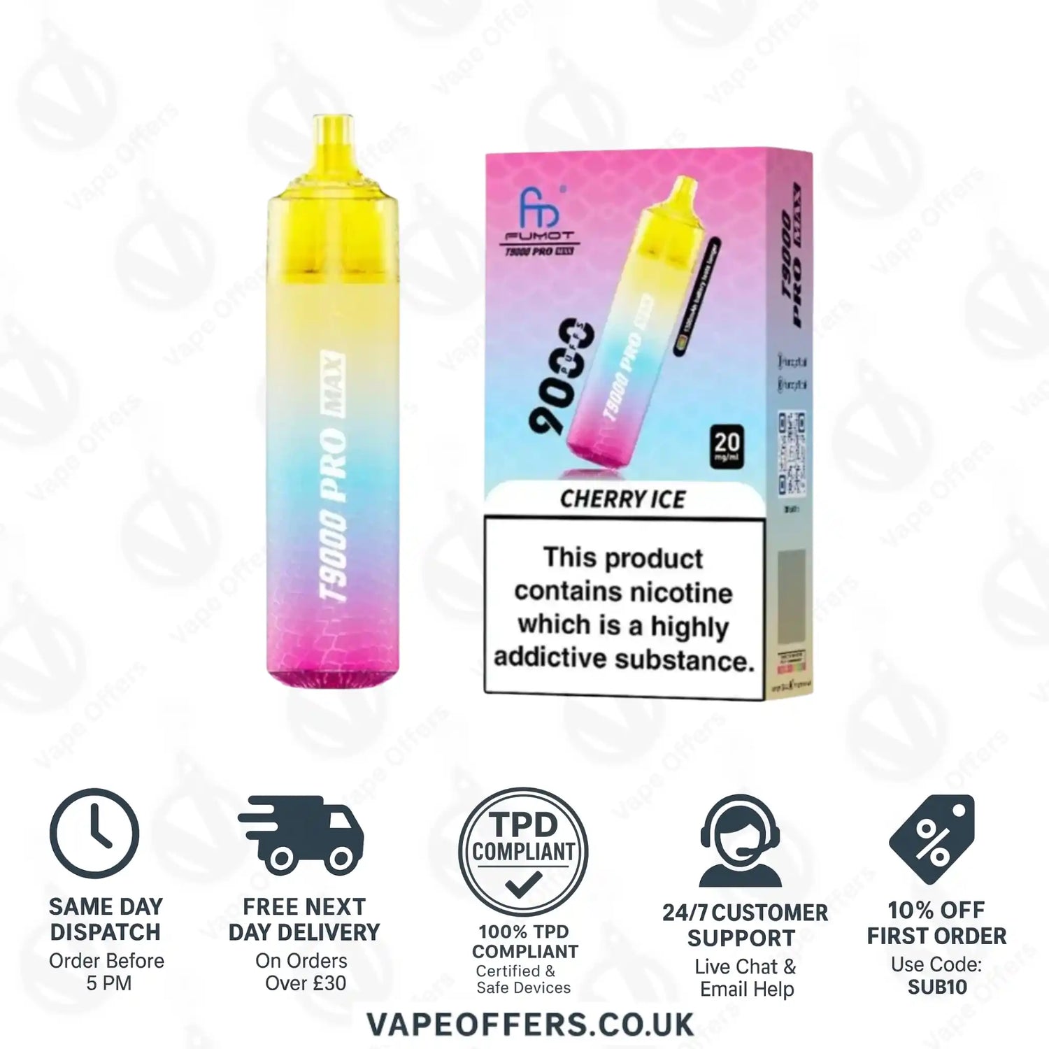 Fumot RandM T9000 Pro Max 9k Prefilled Pod Vape Kit Cherry Ice 