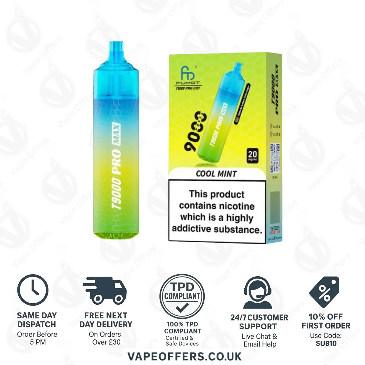 Fumot RandM T9000 Pro Max 9k Prefilled Pod Vape Kit Cool Mint