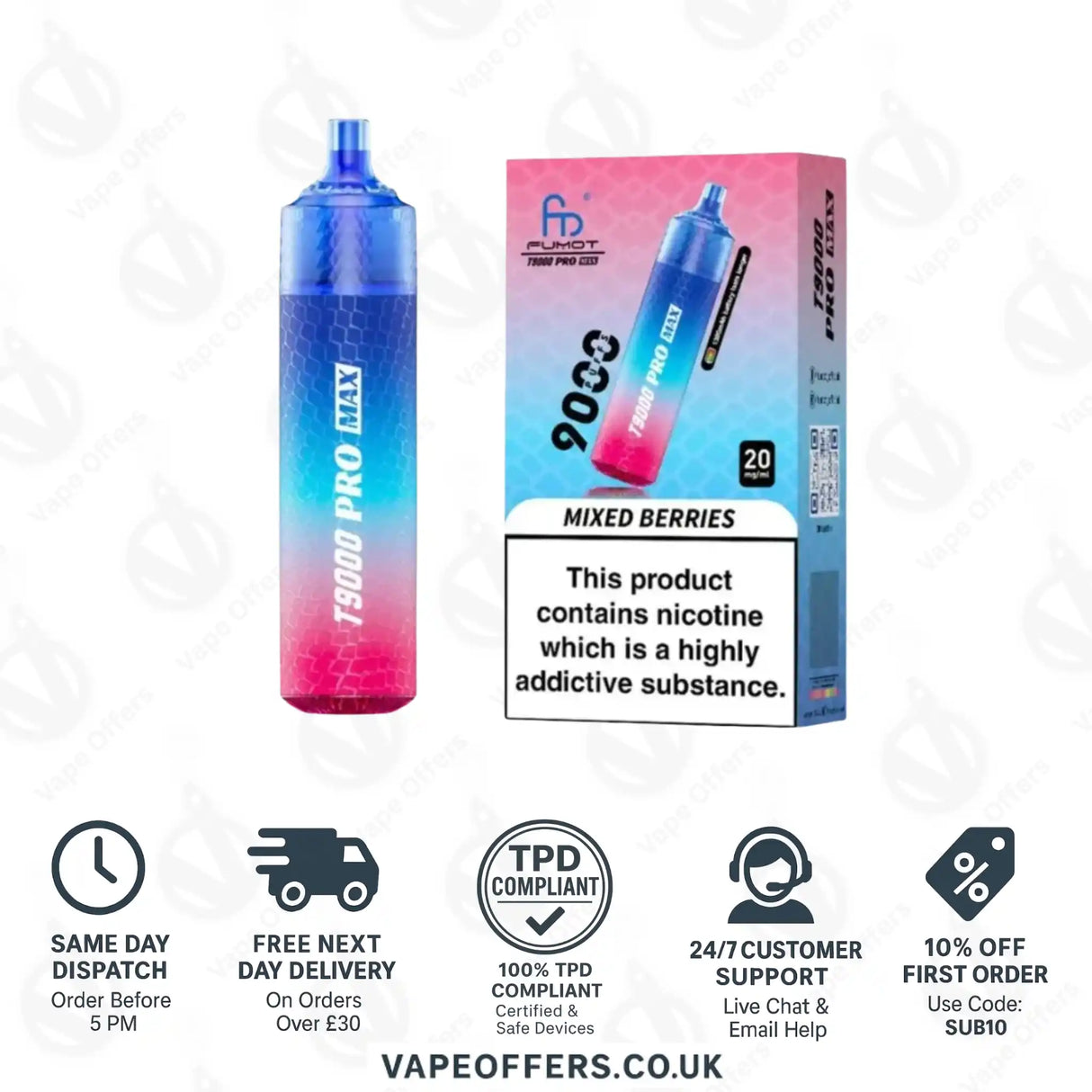 Fumot RandM T9000 Pro Max 9k Prefilled Pod Vape Kit Mixed Berries