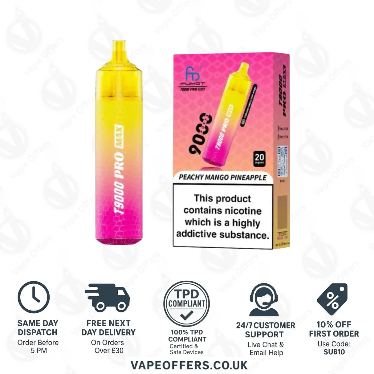 Fumot RandM T9000 Pro Max 9k Prefilled Pod Vape Kit Peach Mango Pineapple