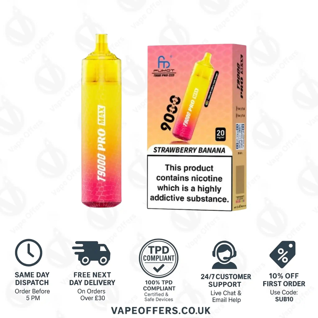 Fumot RandM T9000 Pro Max 9k Prefilled Pod Vape Kit Strawberry Banana