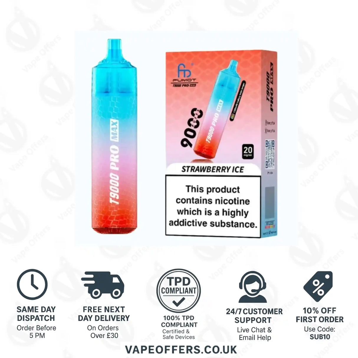 Fumot RandM T9000 Pro Max 9k Prefilled Pod Vape Kit Strawberry Ice