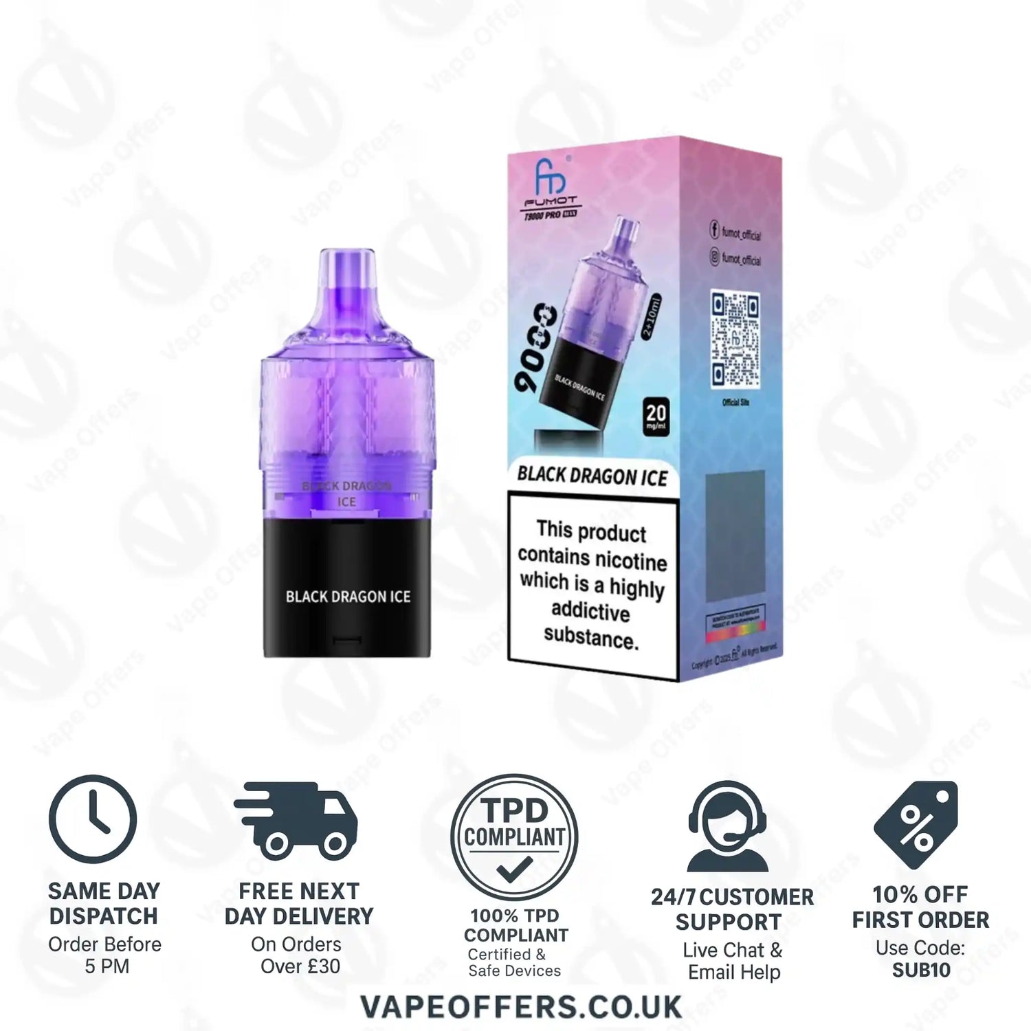 Fumot RandM T9000 Pro Max 9k Prefilled Refill Pod Black Dragon Ice 