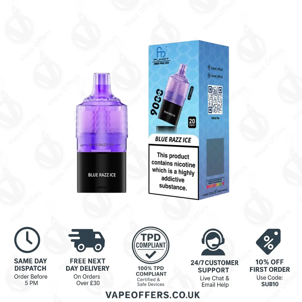 Fumot RandM T9000 Pro Max 9k Prefilled Refill Pod Blue Razz Ice