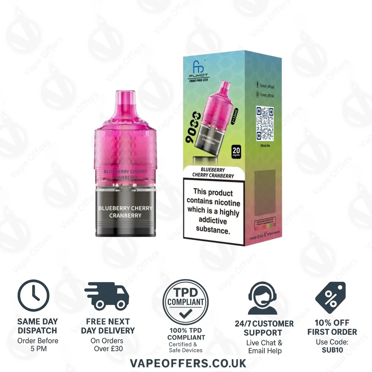 Fumot RandM T9000 Pro Max 9k Prefilled Refill Pod Blueberry Cherry Cranberry  