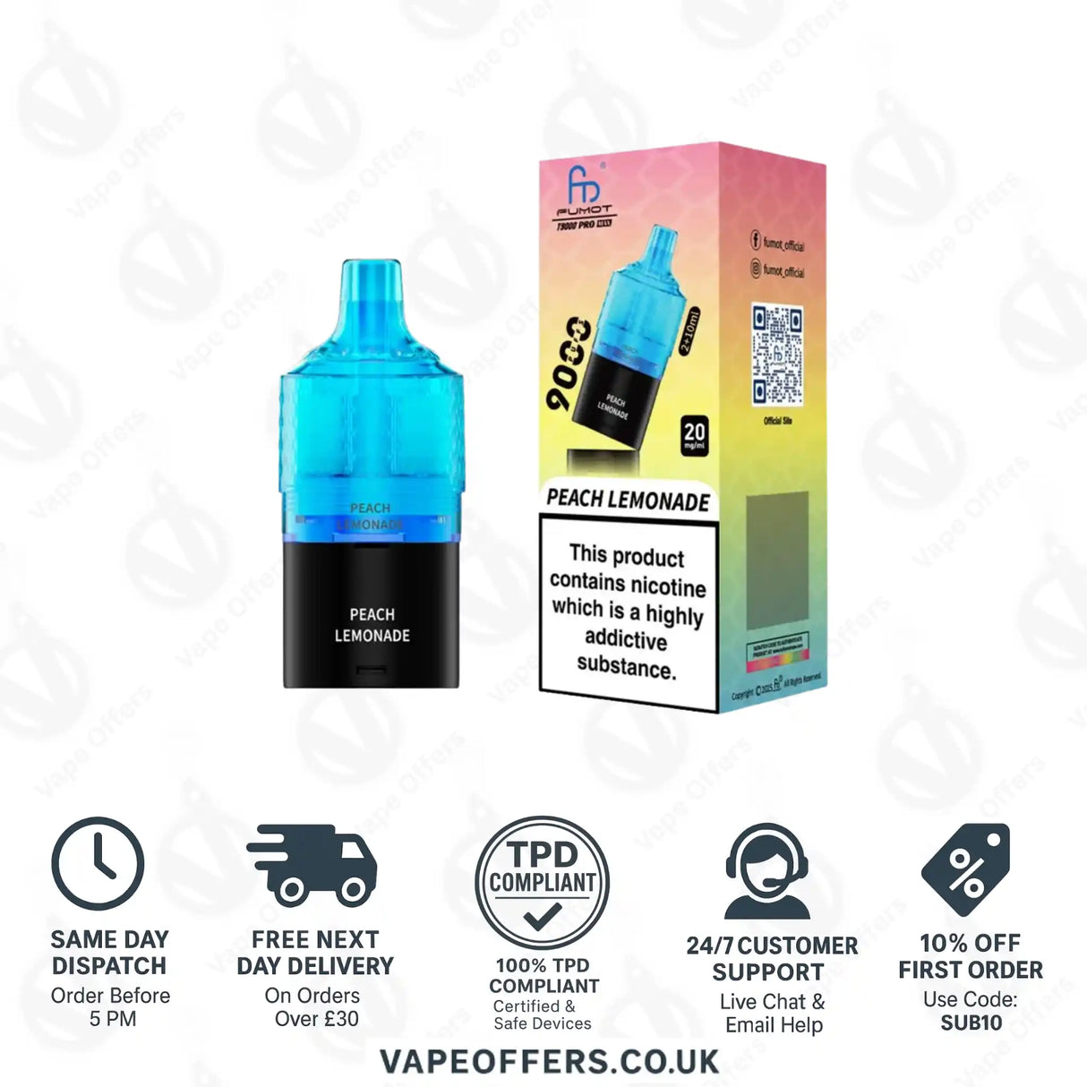 Fumot RandM T9000 Pro Max 9k Prefilled Refill Pod Peach Lemonade