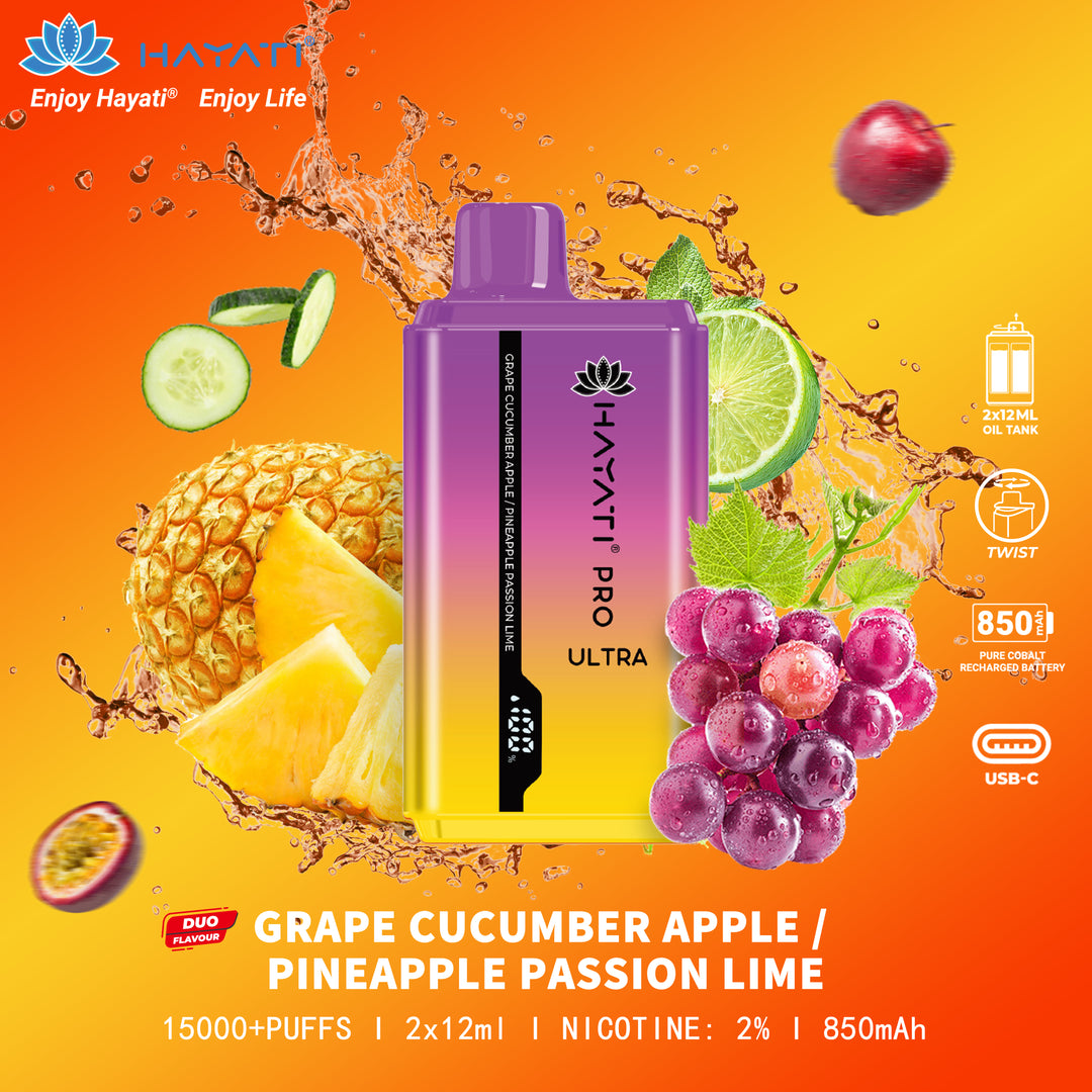 Grape Cucumber Apple / Pineapple Passion Lime - Hayati Pro Ultra 15000 Puffs