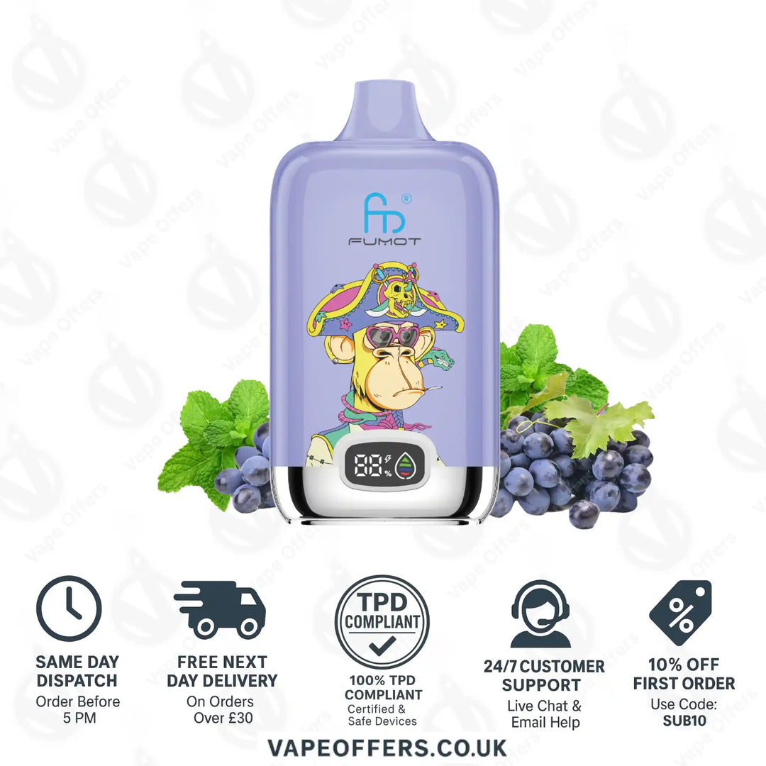 Grape Mint Fumot Digital Box 12000 Puffs Vape