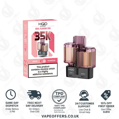 HQD Glow Air 35k Prefilled Refill Pods Bear & Rainbow