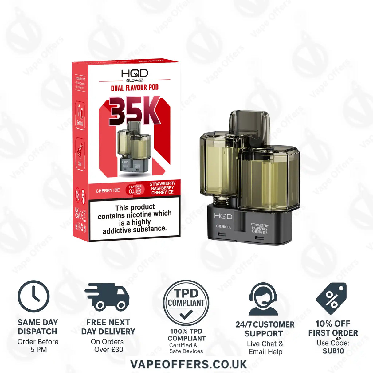 HQD Glow Air 35k Prefilled Refill Pods Cherry Ice & Strawberry Raspberry Cherry Ice