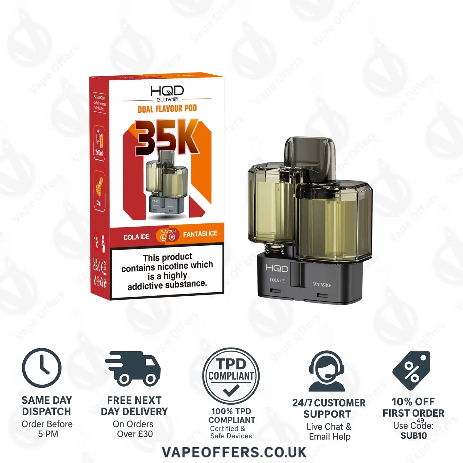 HQD Glow Air 35k Prefilled Refill Pods Cola Ice & Fantasi Ice 