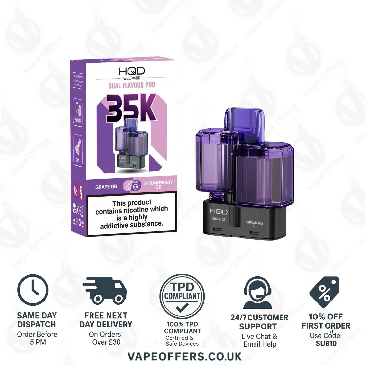 HQD Glow Air 35k Prefilled Refill Pods Grape GB & Strawberry GB 