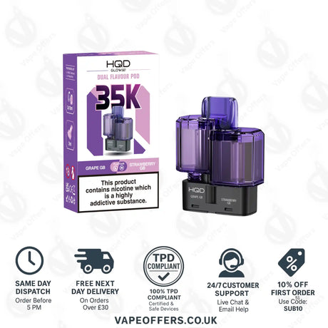 HQD Glow Air 35k Prefilled Refill Pods Grape GB & Strawberry GB