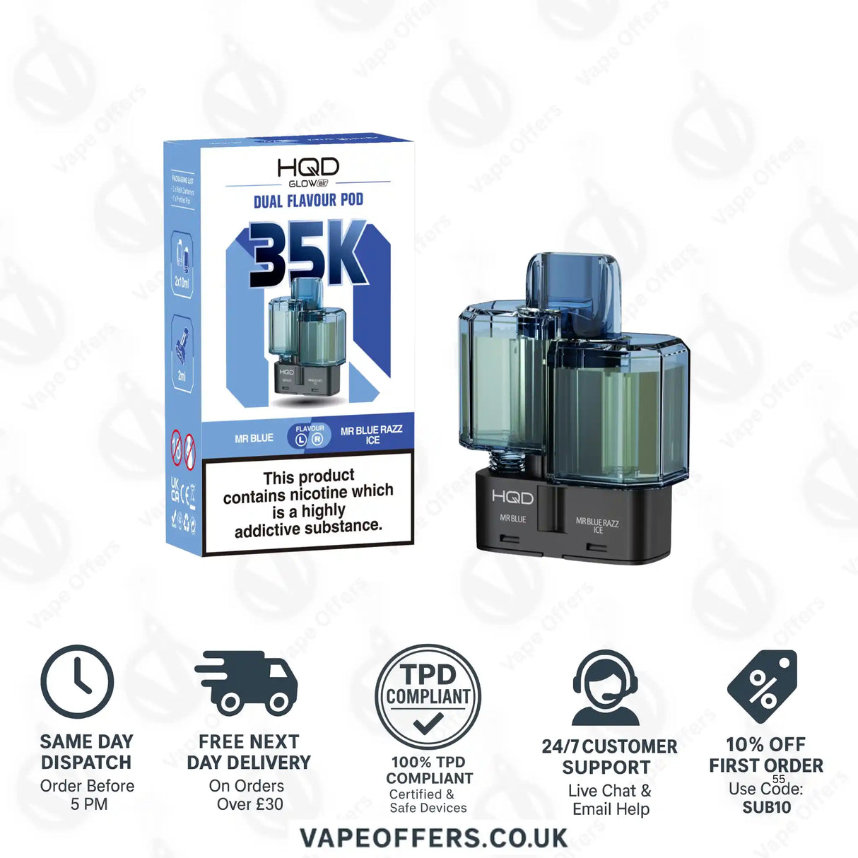 HQD Glow Air 35k Prefilled Refill Pods Mr Blue & Mr Blue Razz Ice