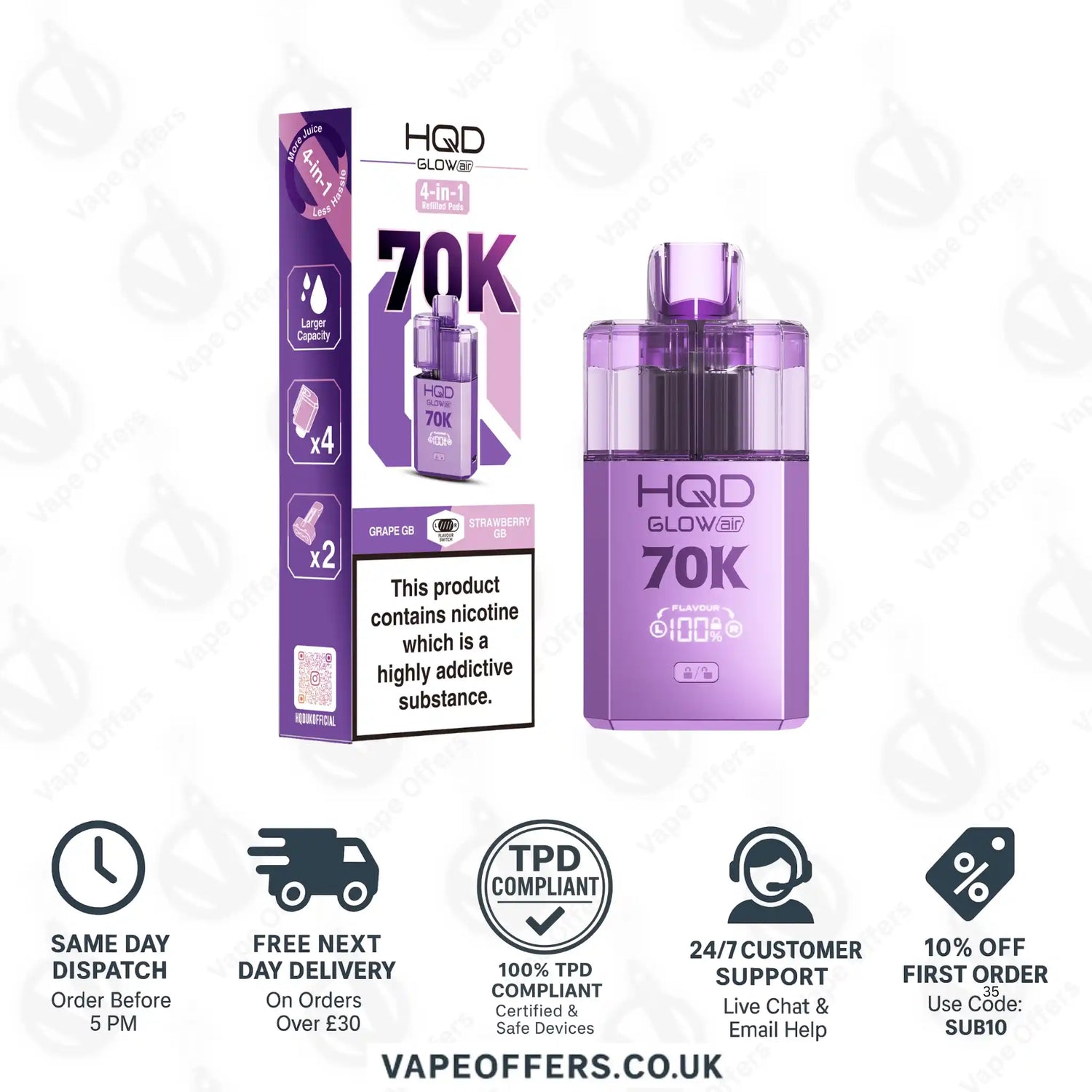 HQD Glow Air 70K Prefilled Pod Kit Grape Gummy Bear and Strawberry Gummy Bear 