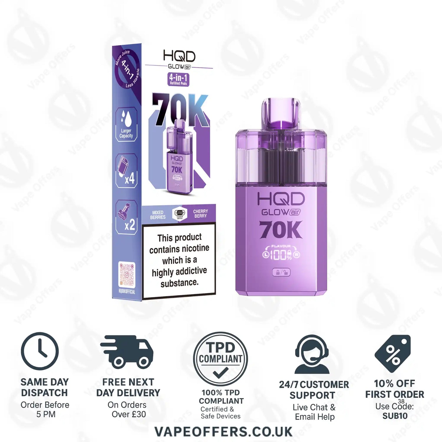 HQD Glow Air 70K Prefilled Pod Kit Mixed Berries and Cherry Berry 