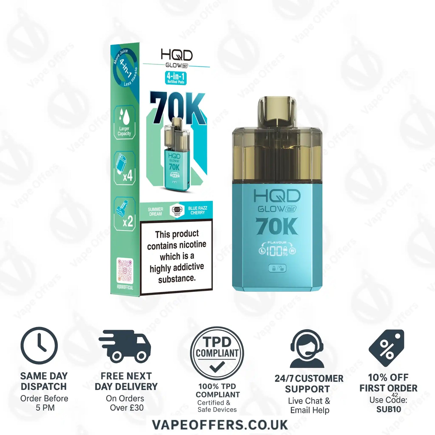 HQD Glow Air 70K Prefilled Pod Kit Summer Dream and Blue Razz Cherry 