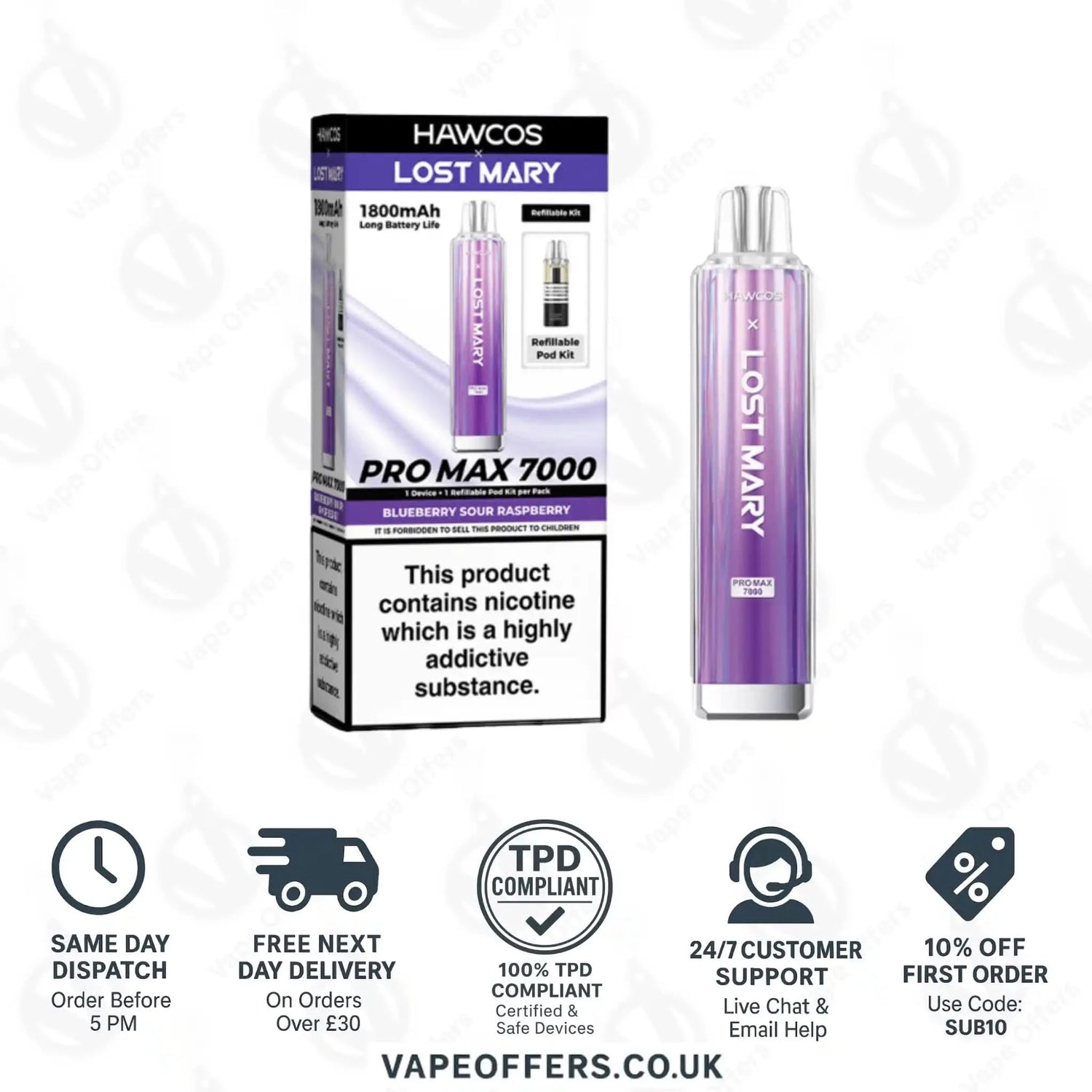 Hawcos X Lost Mary Pro Max 7000 Vape Kit Blueberry Sour Raspberry 