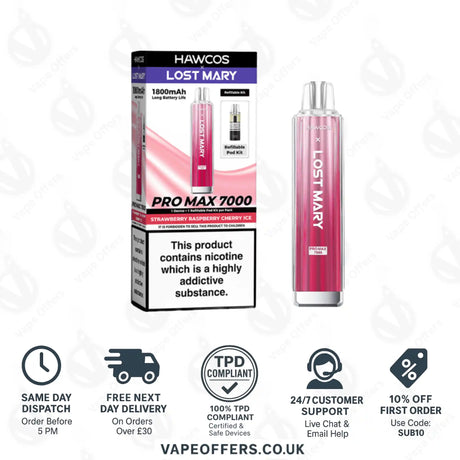 Hawcos X Lost Mary Pro Max 7000 Vape Kit Strawberry Raspberry Cherry Ice