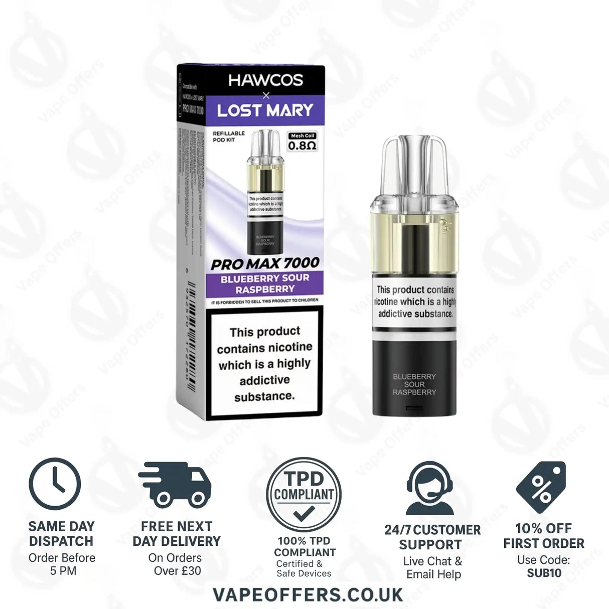 Hawcos X Lost Mary Pro Max 7000 Vape Pod Blueberry Sour Raspberry