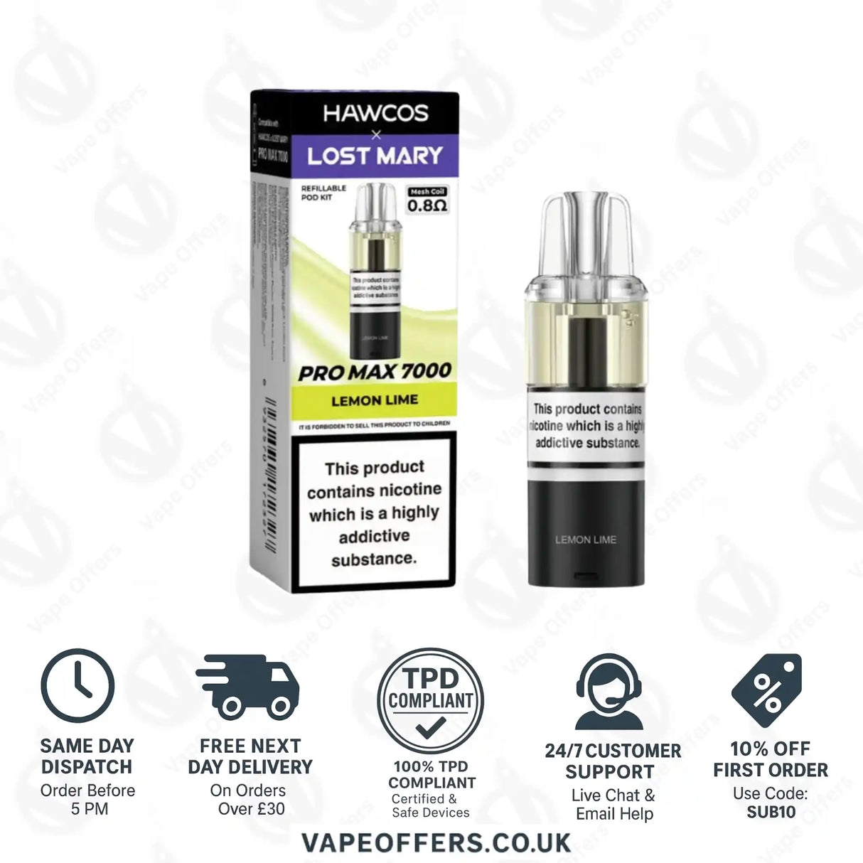 Hawcos X Lost Mary Pro Max 7000 Vape Pod Lemon Lime