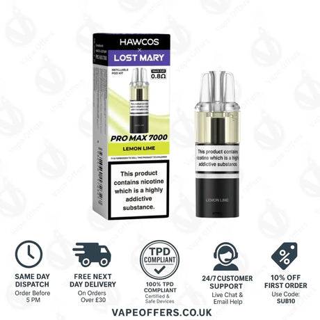 Hawcos X Lost Mary Pro Max 7000 Vape Pod Lemon Lime