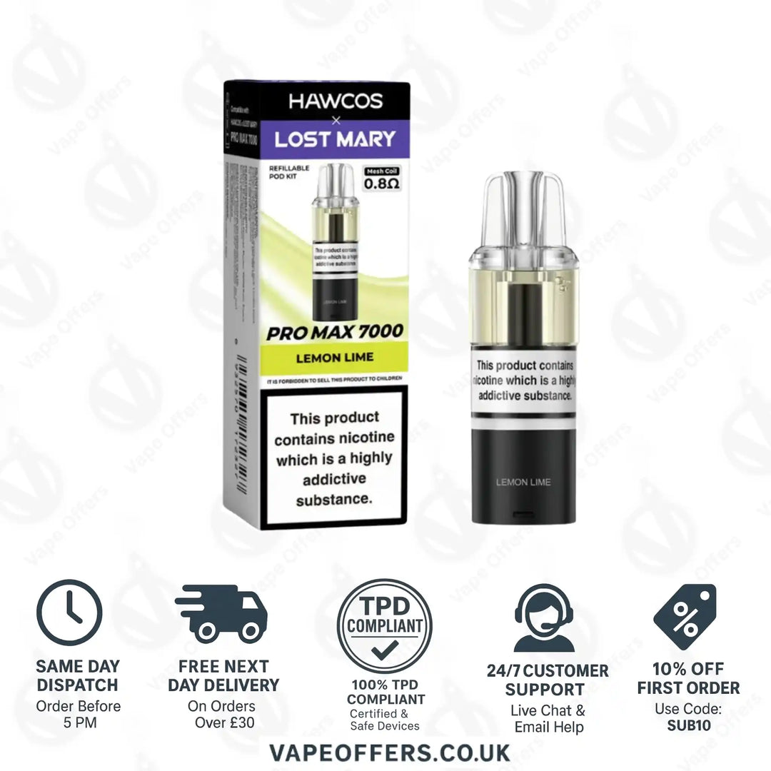Hawcos X Lost Mary Pro Max 7000 Vape Pod Lemon Lime