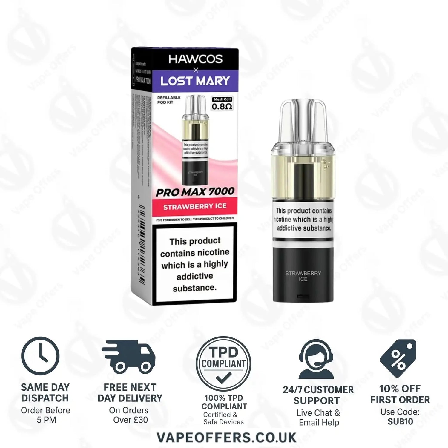 Hawcos X Lost Mary Pro Max 7000 Vape Pod Strawberry Ice 