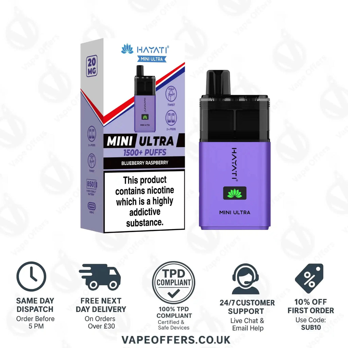 Hayati Mini Ultra 1500 Puffs Vape Kit Blueberry Raspberry