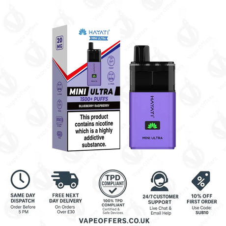 Hayati Mini Ultra 1500 Puffs Vape Kit Blueberry Raspberry