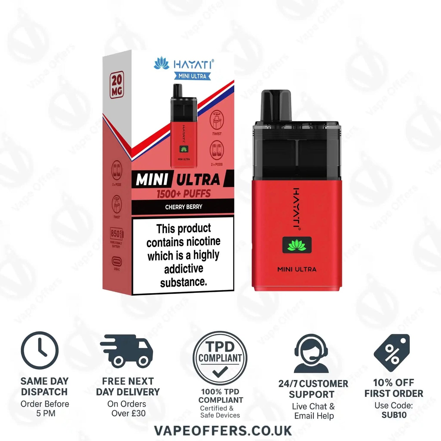 Hayati Mini Ultra 1500 Puffs Vape Kit Cherry and Berry 