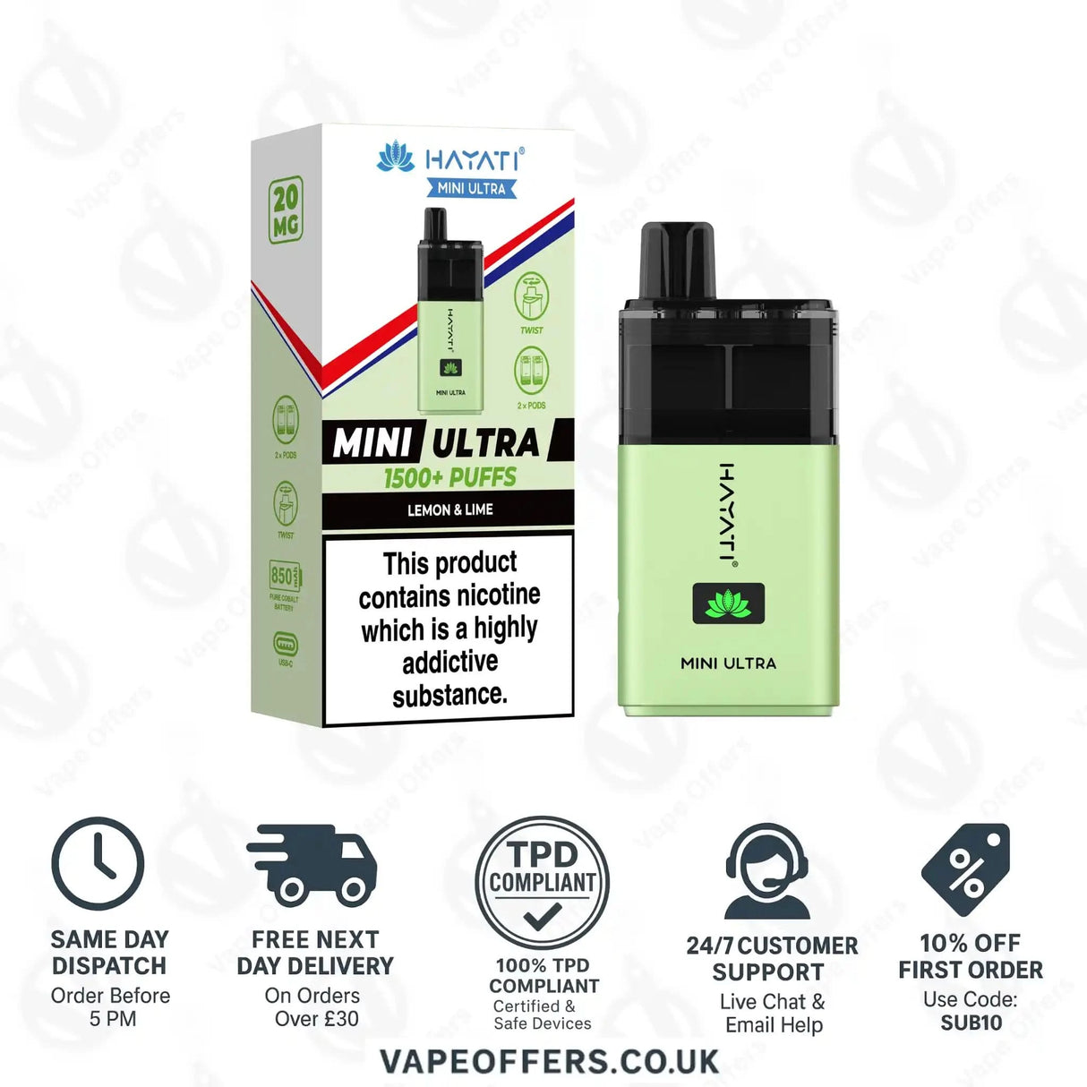 Hayati Mini Ultra 1500 Puffs Vape Kit Lemon and Lime