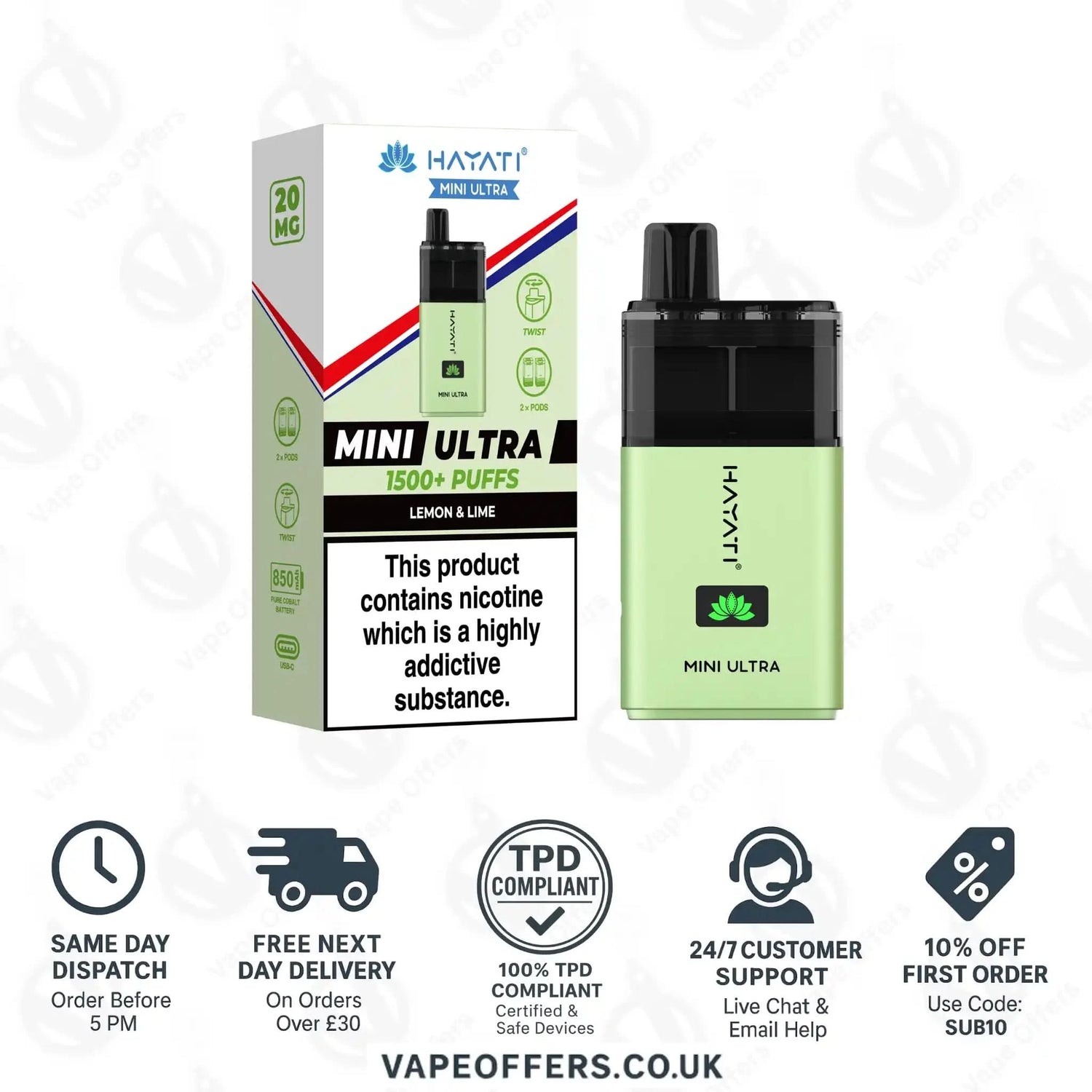 Hayati Mini Ultra 1500 Puffs Vape Kit Lemon and Lime 
