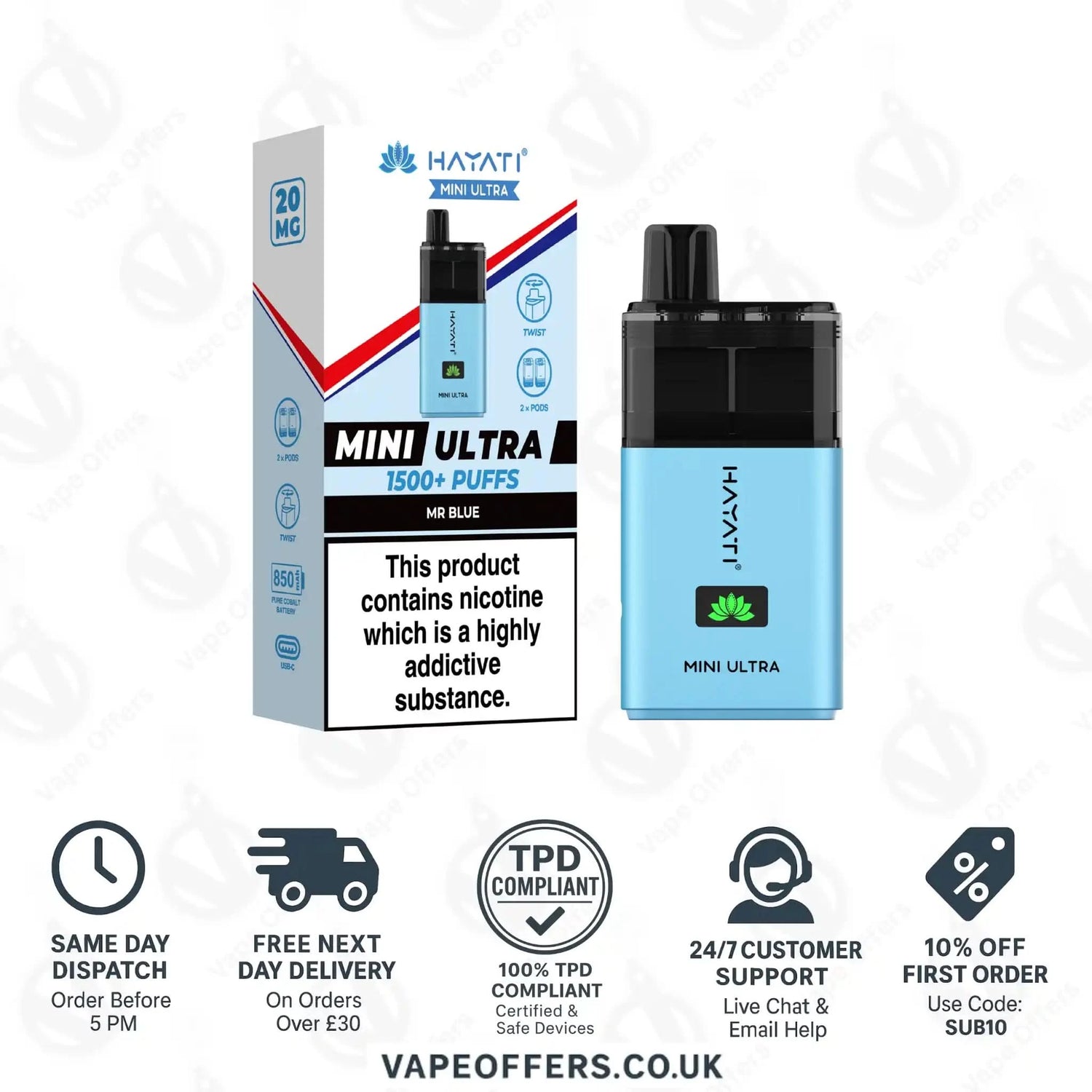 Hayati Mini Ultra 1500 Puffs Vape Kit Mr Blue 
