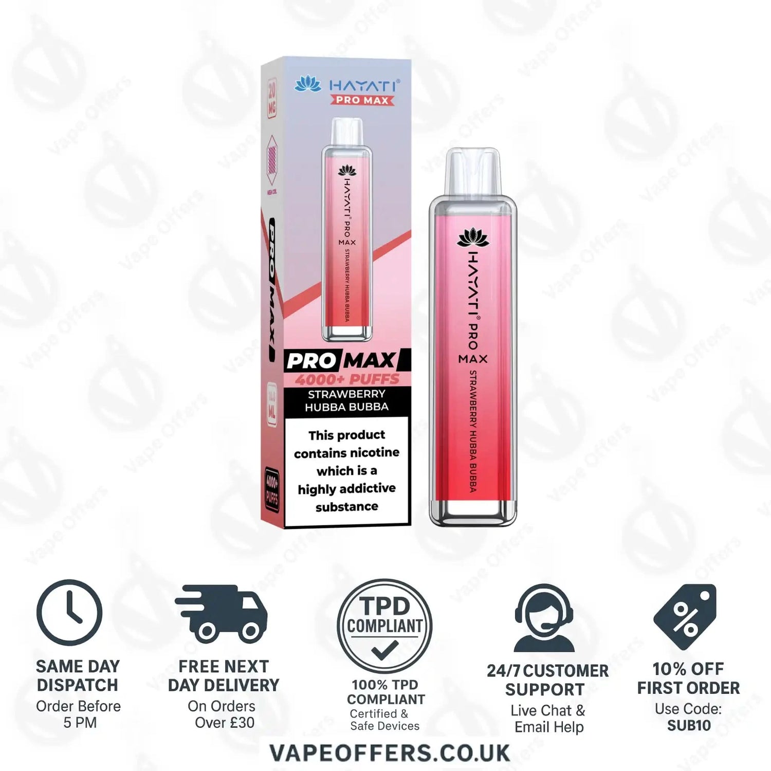 Hayati Pro Max 4000 Vape Kit Strawberry Hubba Bubba 